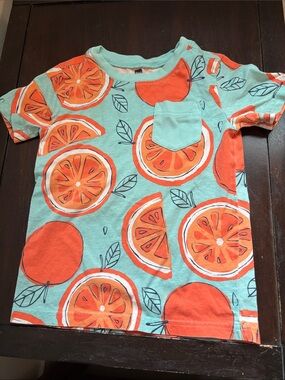 Tea Collection Aqua Tee with Orange Citrus Print